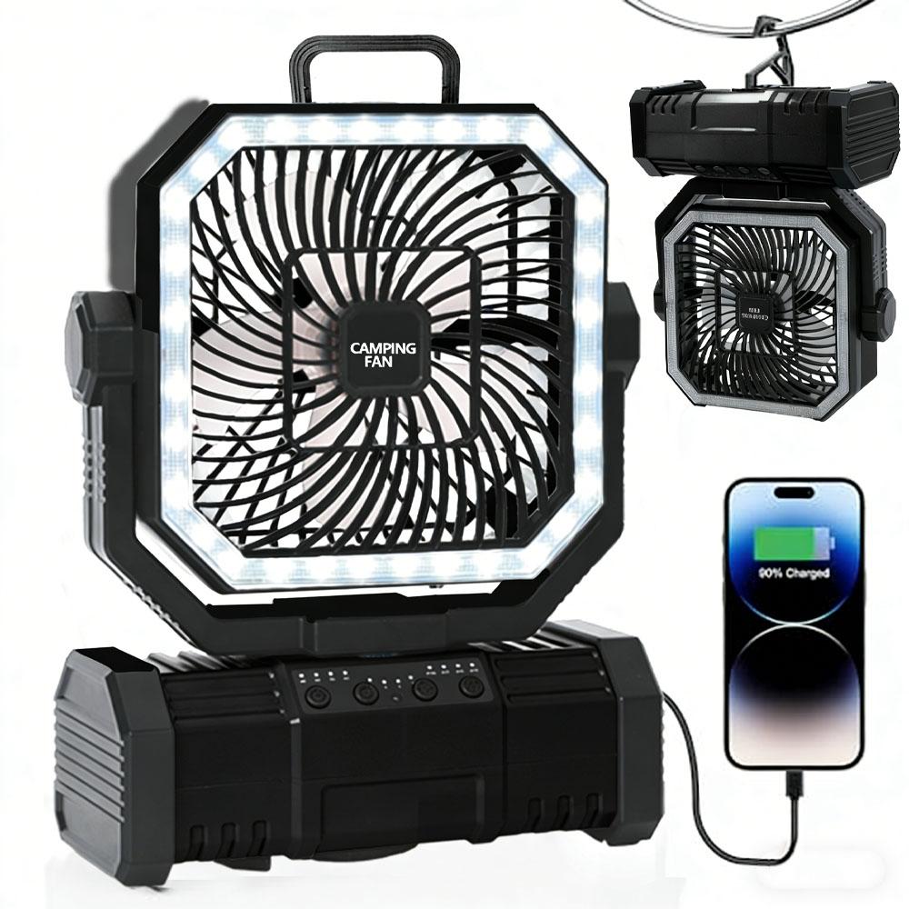 Camping Fan 20000mAh Battery Powered Fan Rechargeable 4 Speeds with LED Lantern - Hanging Portable Outdoor Cold Fan Tent Fans