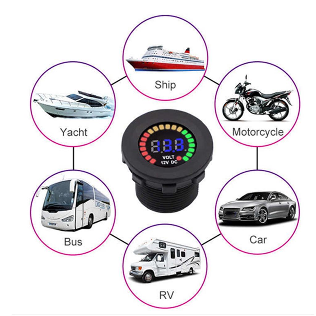 12 V Motorcycle Car LED Digital Display Voltmeter Waterproof Voltage Volt Meter Gauge Black New