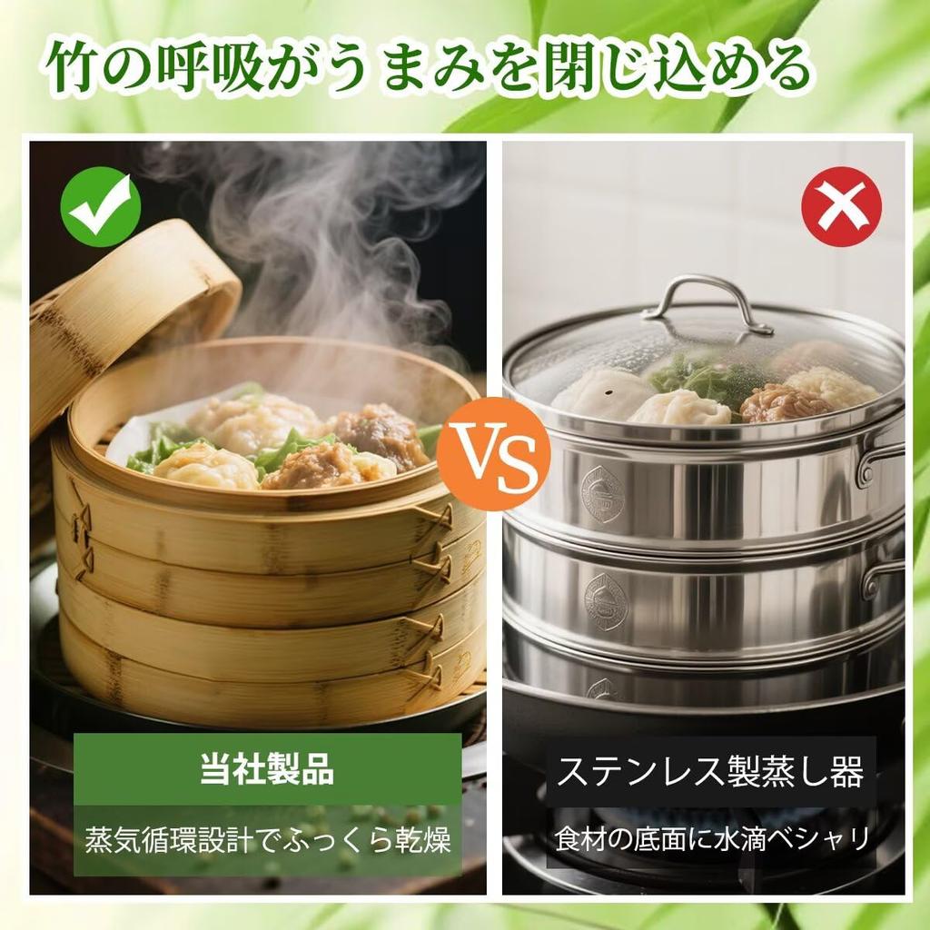 CORKAS 21cm Bamboo Steamer Home for Japanese Dim Healthy Steamed Commercial Includes 50 Steaming Respect for the Aged Day Gift - Use, Handmade,