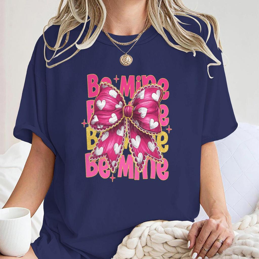 Rosa Valentinstag Coquette Herz T-Shirts Damen Be Mine Kurzarm-T-Shirt Glitzer Coquette Valentinstag Shirt Design Damen T-Shirt