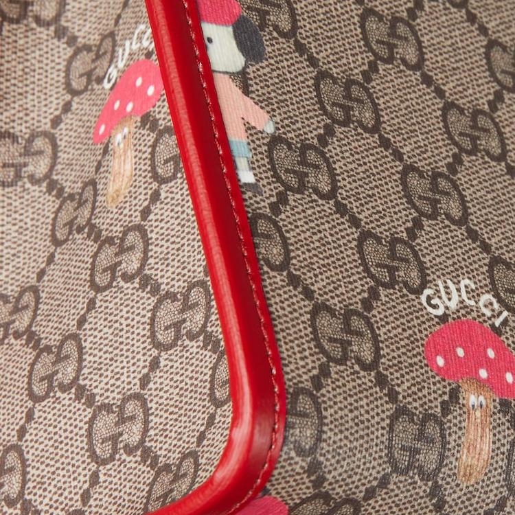 Gucci GG Supreme Bear And Mushroom Print Tote Bag Kids Tote Bags Beige Dark-Brown 605614-FADWJ-9742