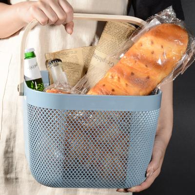 Organizzatore Portaoggetti Cesto di Frutta con Manico in Legno Forte Portata Grande Capacità Cesto da Shopping Multifunzionale