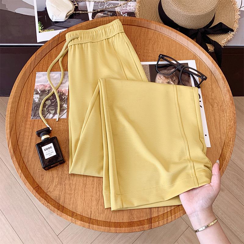 

2025 Women s Ice Silk Wide-Leg Pants: Light Color, Draping, Loose, Slimming Straight-Leg Trousers 2XL