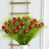 10 Pcs Green Christmas Picks Artificial Furry Green Curly Stems Xmas Tree Topper Ornaments with Red Ball for Christmas Wreath Craft Vase Fillers Home
