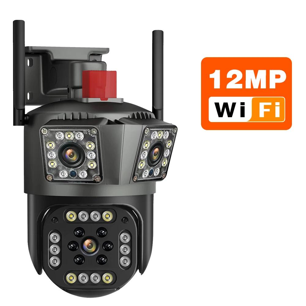 2026 New WiFi 6K 12MP PTZ IP Camera Three Screens Security Protection Motion Human Detection Outdoor IP CCTV Survalance Smart Home