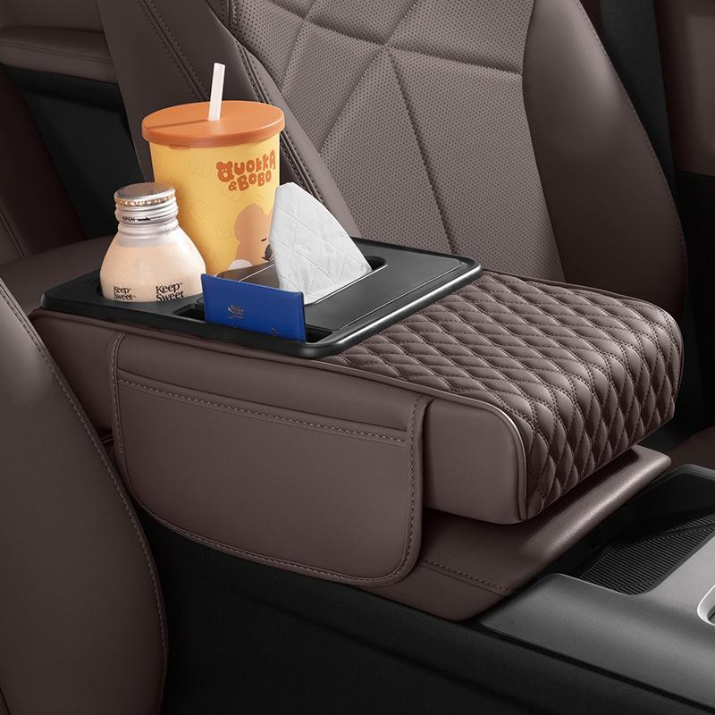 Multi-Functional Car Armrest Box Pad Height Increasing Pad Center Armrest Tissue Box Storage Bag Water Cup Holder