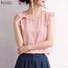 Women Casual Splice Round Neck Loose Sleeveless Blouse
