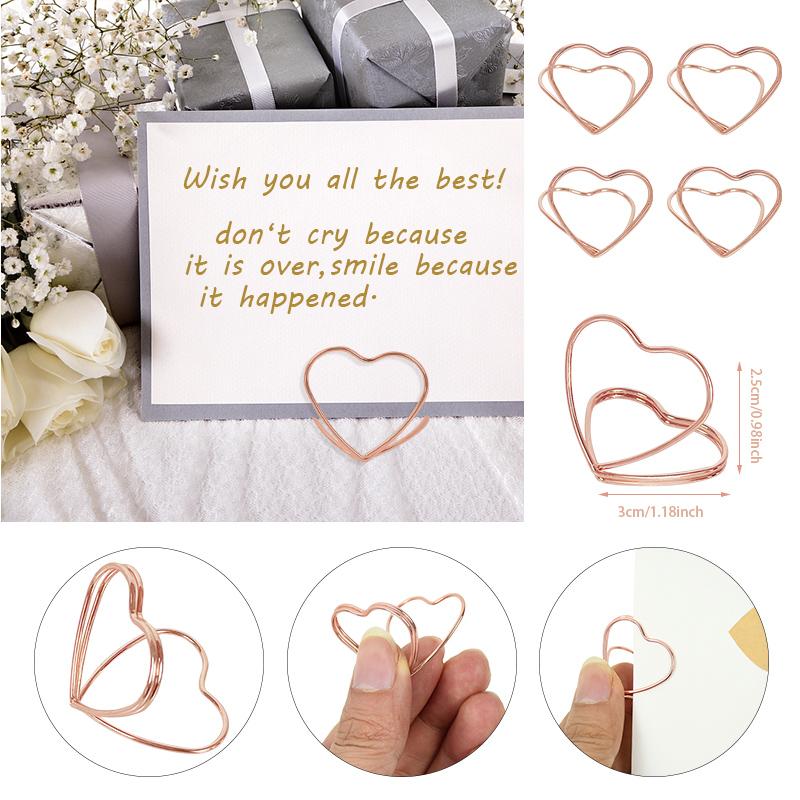 30Pcs Double Heart Shape Metal Memo Holder Triangle Table Placecard Holder Photo Clip Card Stand Wedding Banquet Heart Message Holder