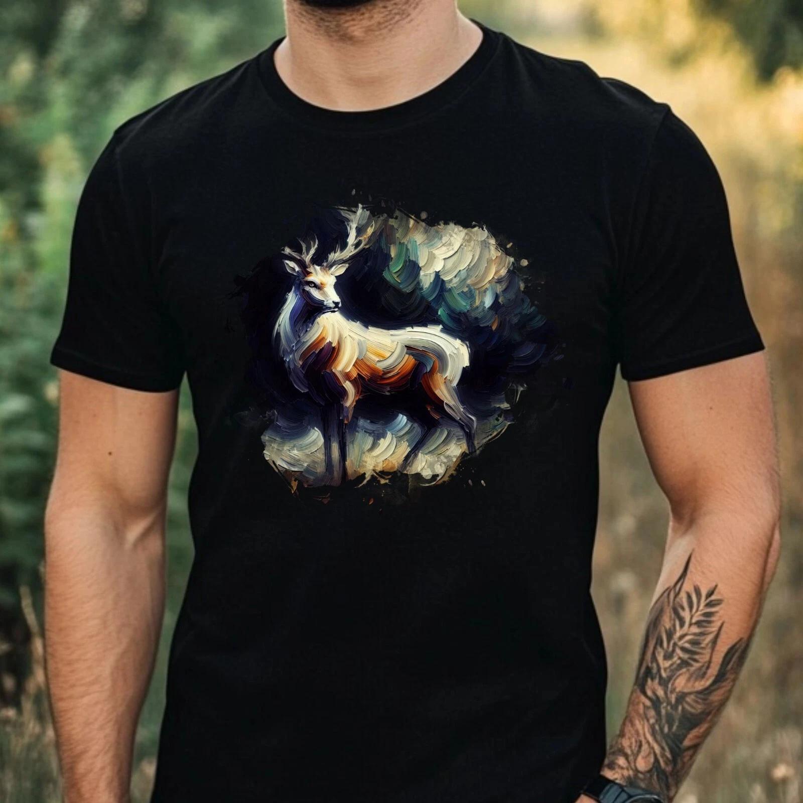 T-Shirt Herren Aquarell Hirsch Motiv Baumwolle Größe XS bis 5XL M