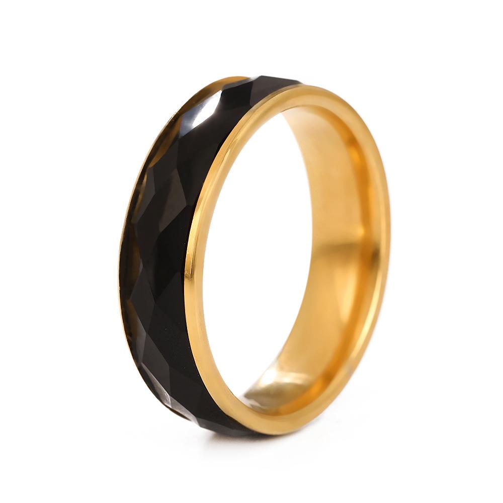 S/6mm/8mm Wide Ring Men Women Stainless Steel Black Crystal Minimalist Trendy Rings Couple Jewelry Wedding Band