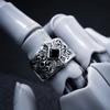 Retro Floral Patterns Black Ziron Adjustable Open Ring For Men Gothic Punk Edgy Silver-plated Copper Jewelry Accessories Gift