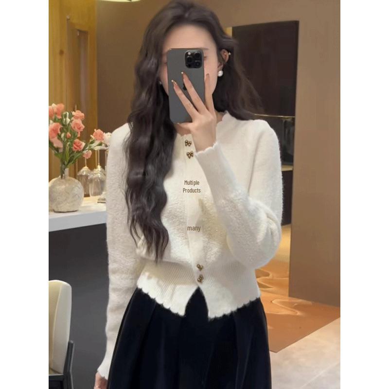 Women's Xiaoxiang-Style Red Knitted Cardigan Jacket - 2024 Spring Collection