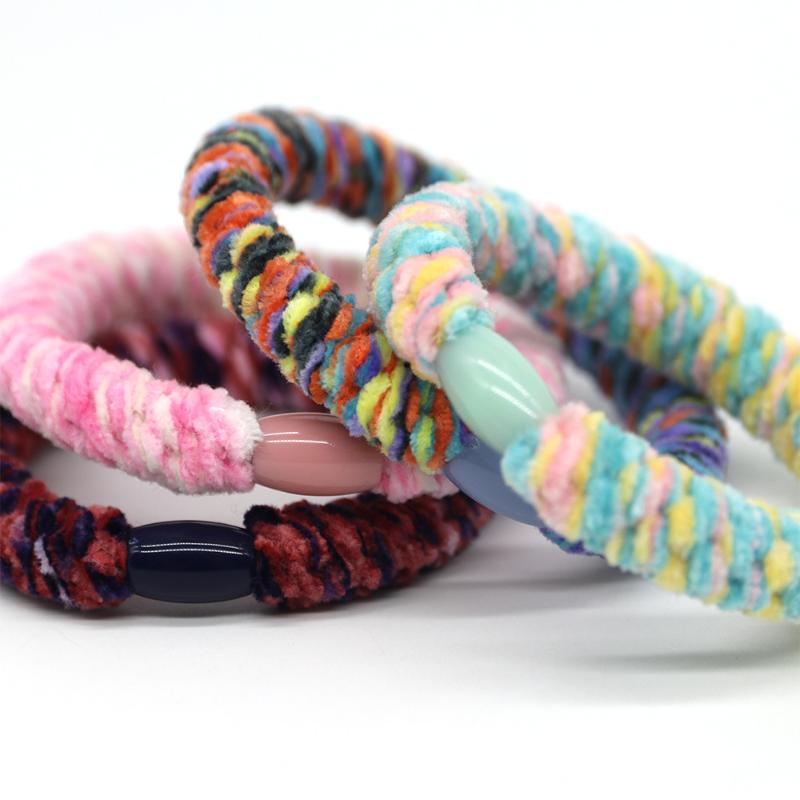 5Pcs Color-Block Plush Hair Ties High Elasticity Thick Rubber Hair Loops Ideal Gift for Women Girls Friends