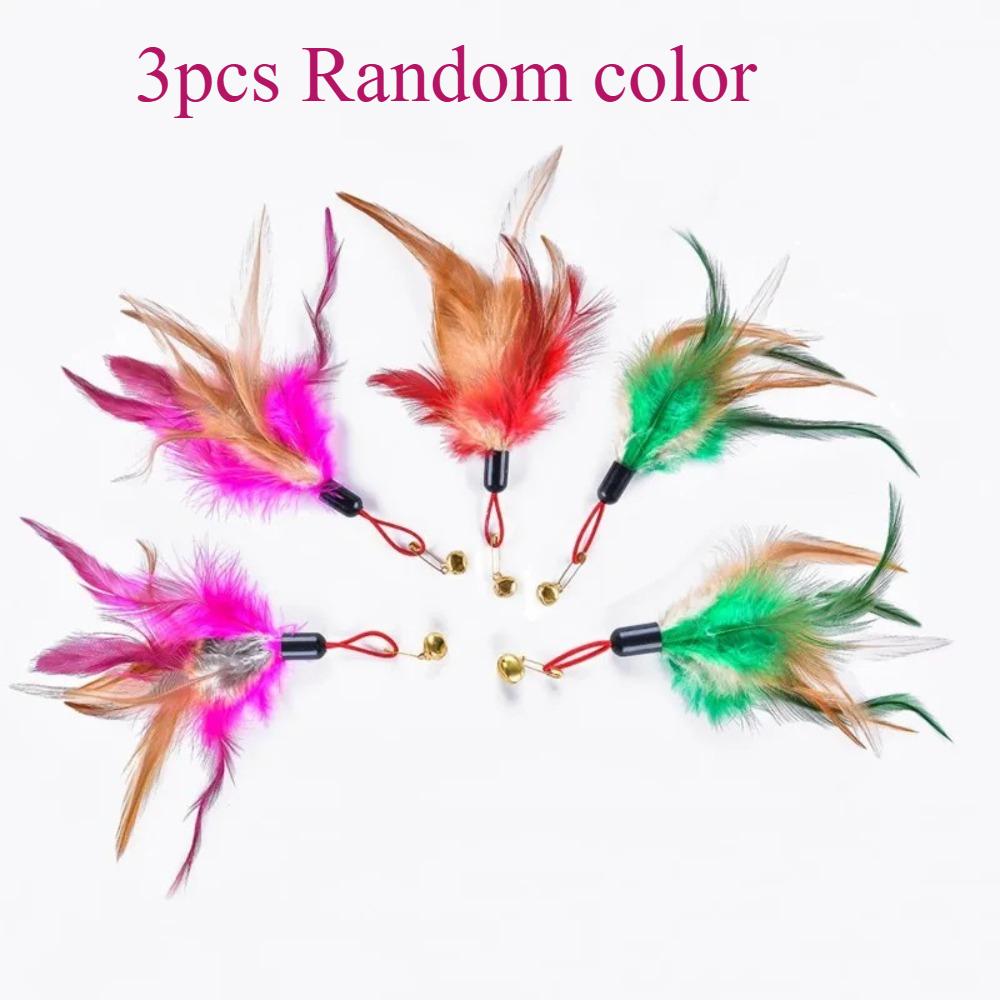 3pcs/5Pcs Cat Teaser Wand Refills Chicken Feathers Replacement With Bell Interactive Kitten Toy Cat Toys