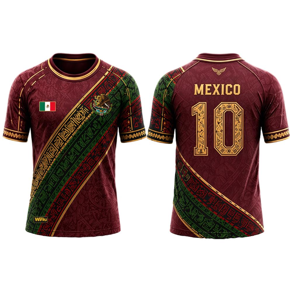 Men 2026 Mexican Flag Print Jersey Aztec Pattern Quick-Drying Breathable Soccer T-Shirt Unisex Casual Training Short-Sleeve Tee