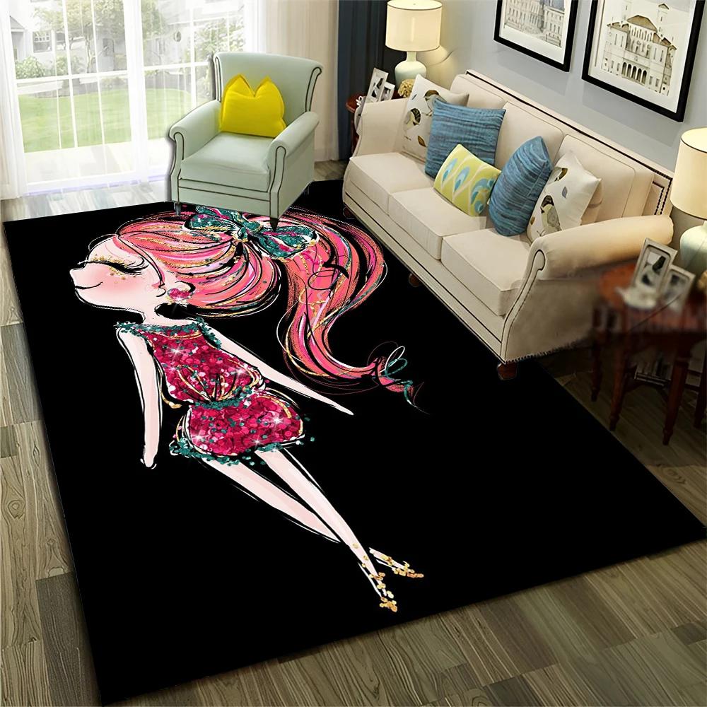 3D Cute Ballet Girl Ballerina Fairy Cartoon Carpet Rug for Home Living Room Bedroom Sofa Doormat Decor,Child Non-slip Floor Mat