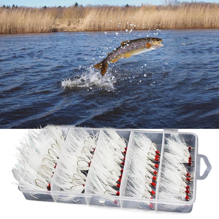50pcs Strong Pull Lure Baits Fishing Hook with Feather Size 10 8 6 4 2 Feathered Treble Hook Barbed Hook for Crankbait