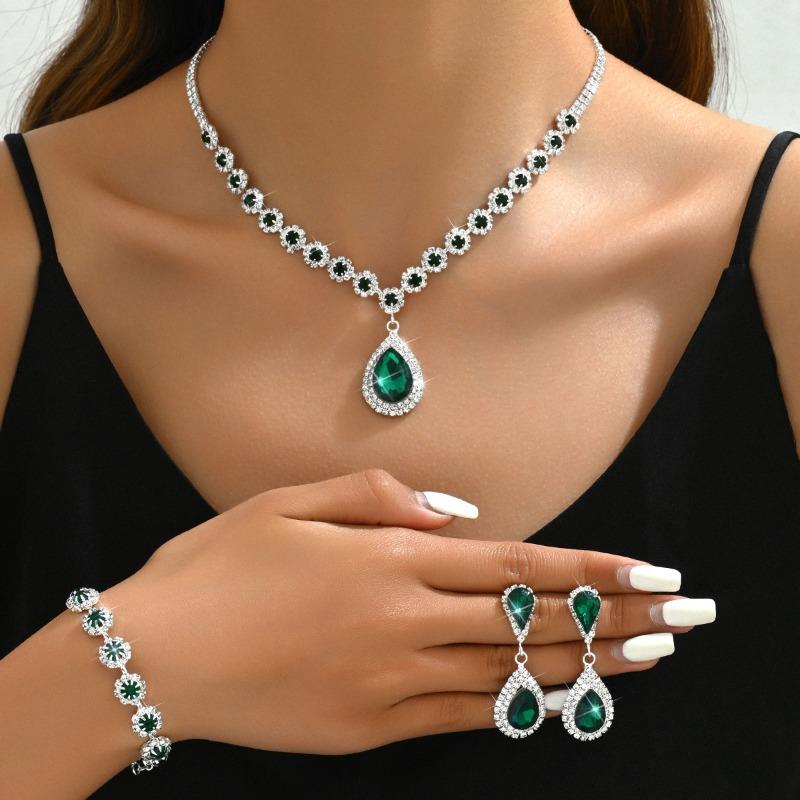 Large Waterdrop Crystal Necklace, Earrings and Bracelet Set - A Three-piece Jewelry Collection