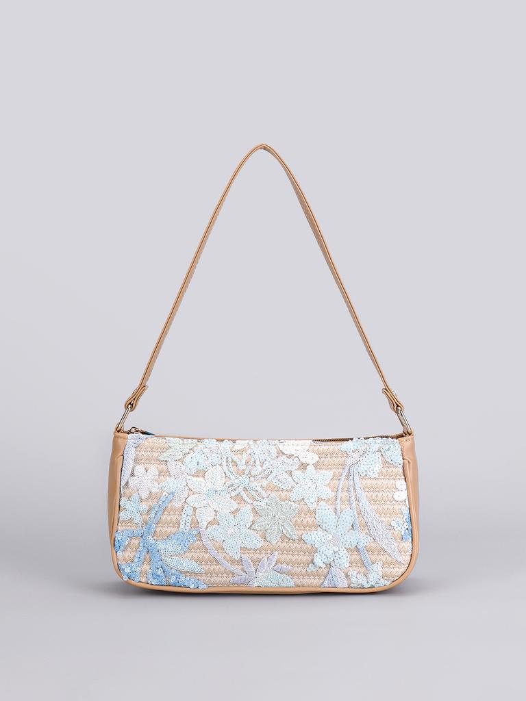Women's Sparkling Floral Hobo Bag - Botanical Embroidered Shoulder Purse with Adjustable Strap for Spring Summer & Boho Outfits