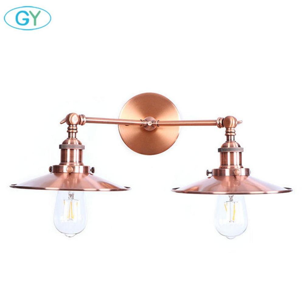 Vintage Style Wall Light Red Bronze 2-lights Industrial Bronze Wall Sconce E27 Metal Shade Vanity Lamp Bathroom Mirror Lighting
