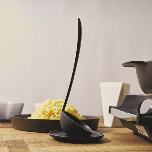 H Concept +d Tate Otama Mini, Black (D-502-BK), Standing Ladle with Small Plate, Space-Saving Design