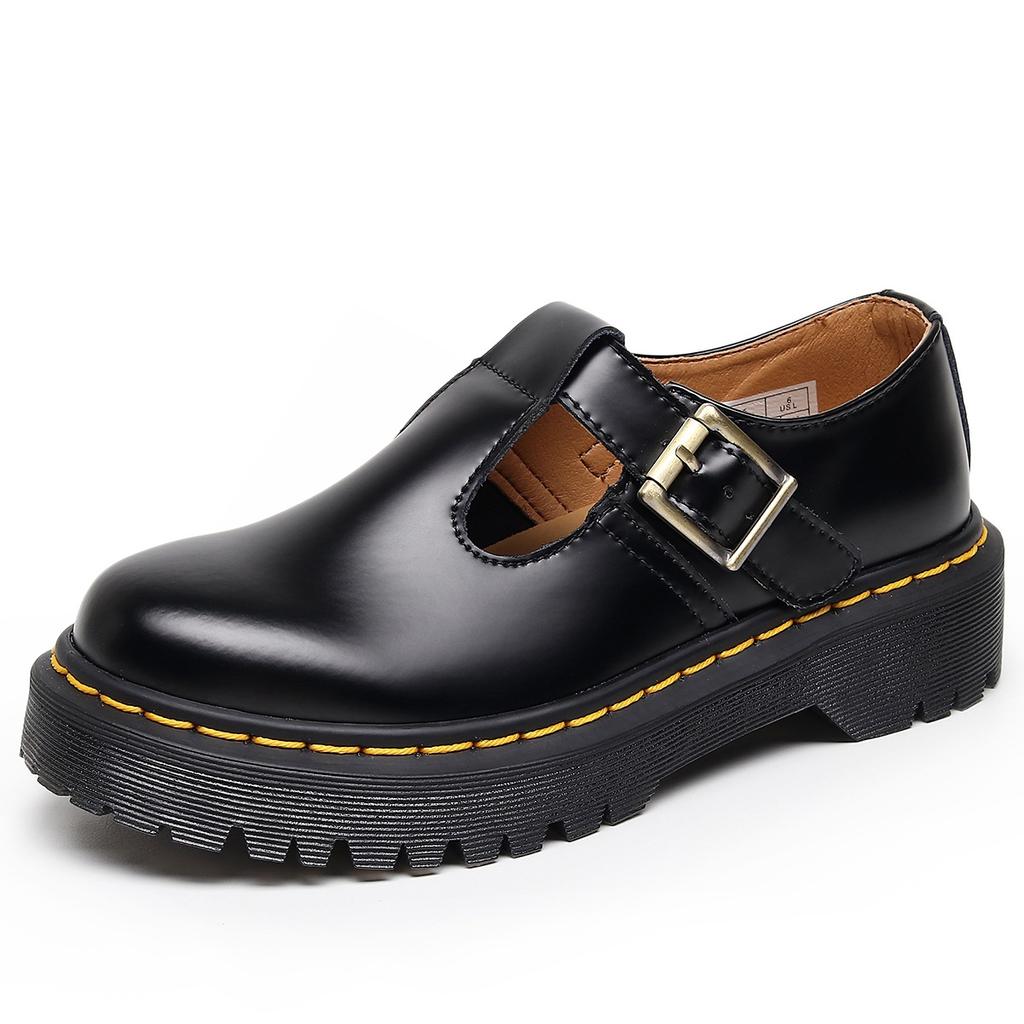 T-band Mary Jane Shoes, Genuine Leather, Low-top Small Leather Shoes, Women's Medium and Thick Soles, Fashion, Student Leisure