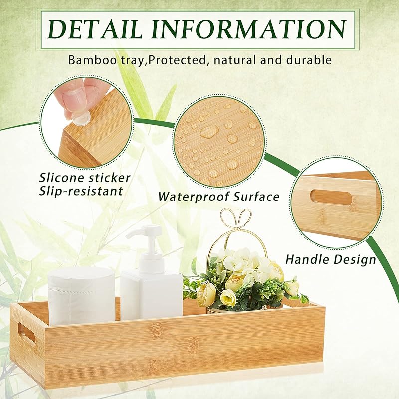2 Pcs Bamboo Toilet Tank Tray Bathroom Trays Bamboo Bathroom Organizer Wood Toilet Paper Basket with Handles Bamboo Bath коричневый