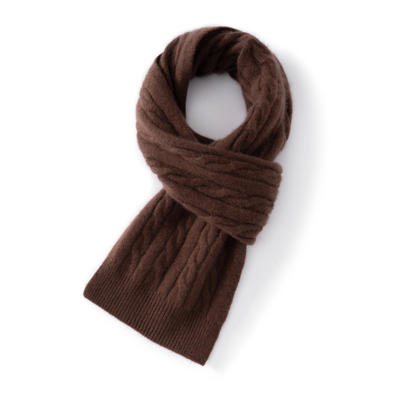 

Женский шарф из 100% кашемира, вязаный косами, однотонный, ветрозащитный, для защиты шеи и лица, мягкий шарф для катания на скейтборде и пеших прогулок на открытом воздухе 160cmX22cm кофейный