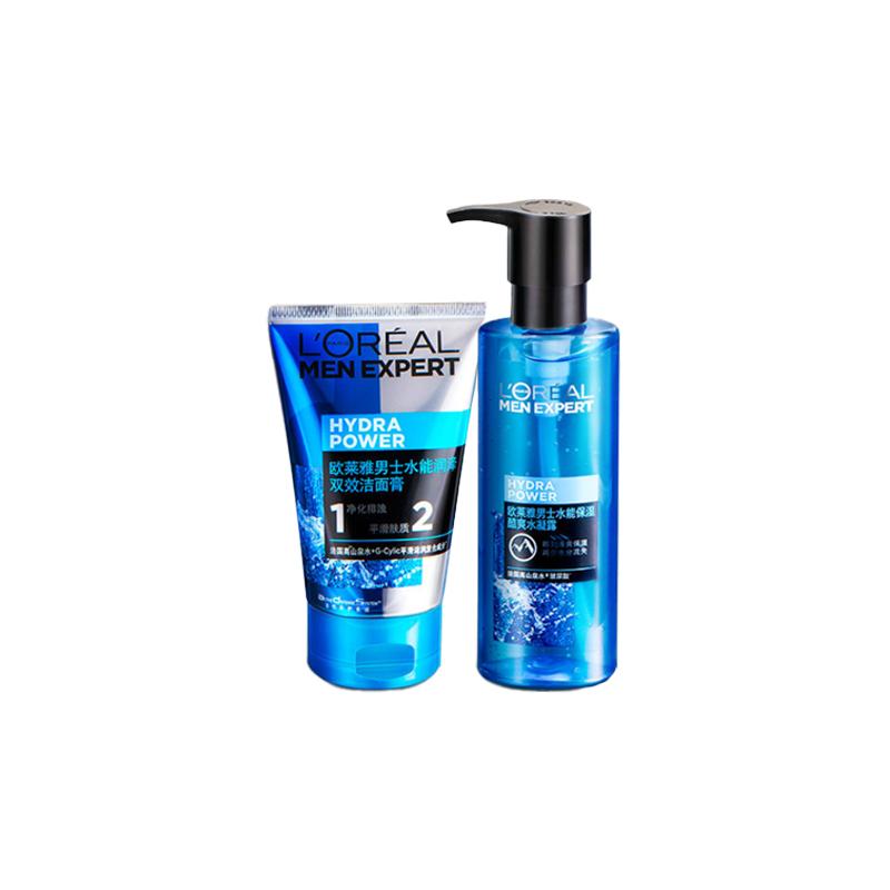 Loreal Paris Набор для мужчин Water Energy Двойное действие Очищающее средство для лица - Мужской крем-очиститель Water Energy Увлажняющий Двойное действие 100 мл Мужской Cool Moist коричневый