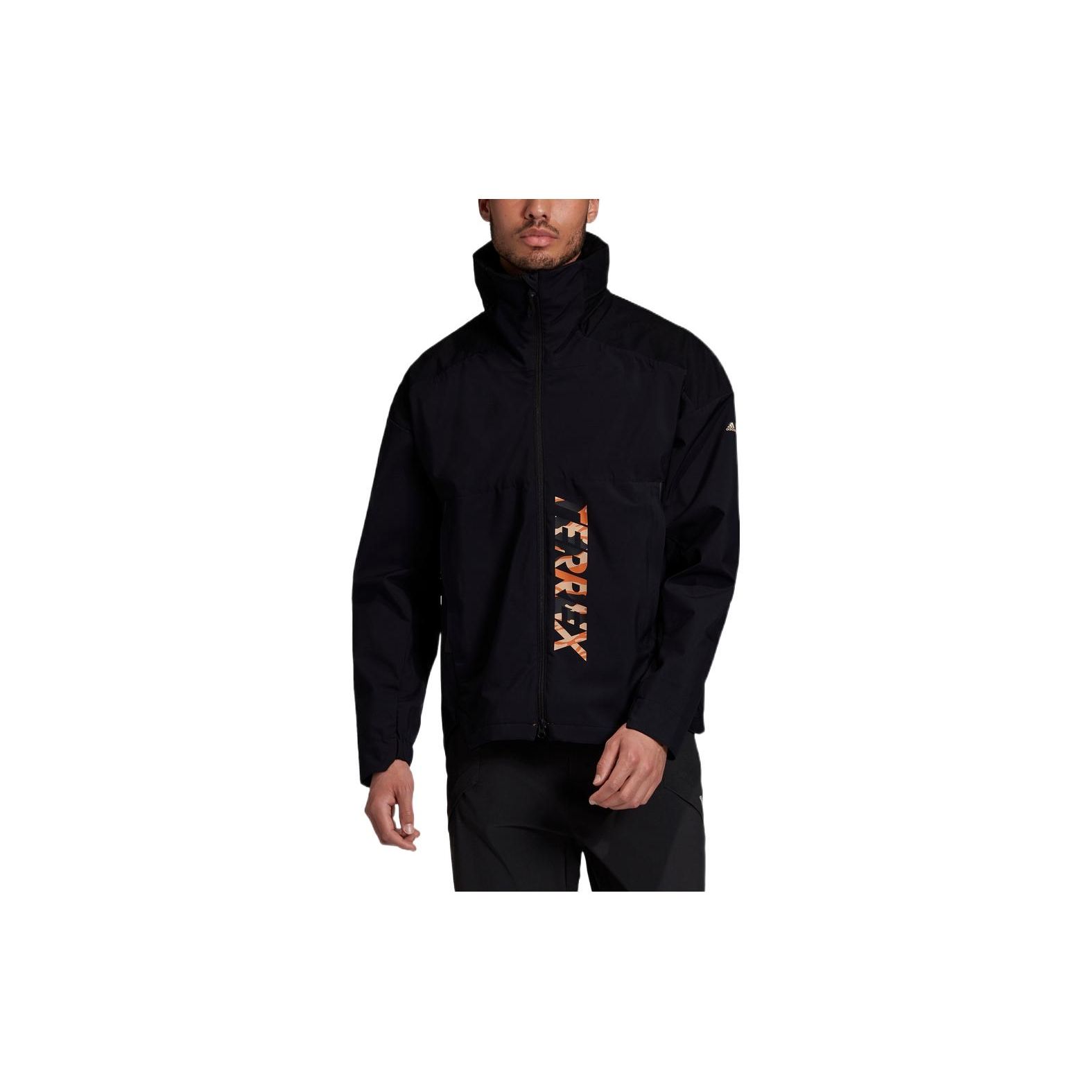 adidas Logo Stand Collar Sports Hooded Jacket Black FT9676 S