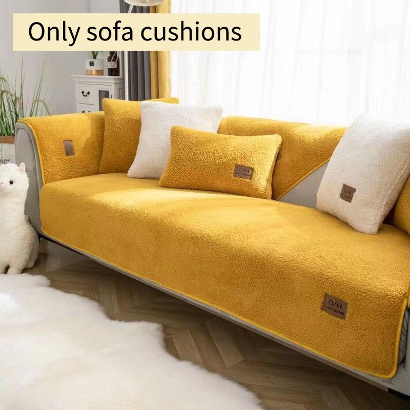 Lamb Wool Sofa Cover Plush Soft Warm Cushion Couch Protector Thicken Non-Slip Solid Color Slipcover for Living Room Decor Modern