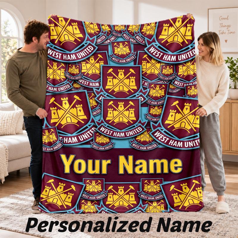 Benutzerdefinierter Name West Ham United Flanell-Kuscheldecke Personalisierter Text Weiche Decke Bett Sofa Geschenk