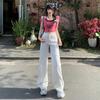 Women's White High Waist Wide-Leg Jeans - Slim Fit, Straight Leg, Floor-Length, New Autumn American Design