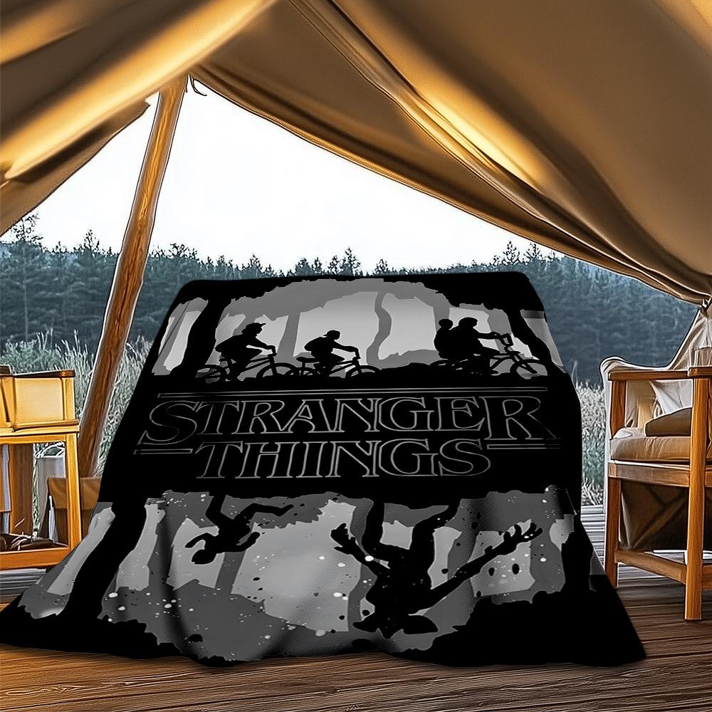 1 τεμ. Κουβέρτα Φανέλα Stranger Things Εξωτερικού Χώρου, Ζεστή & Απαλή, Παιχνιδιάρικο Σχέδιο, Για Ύπνο, Κάμπινγκ,