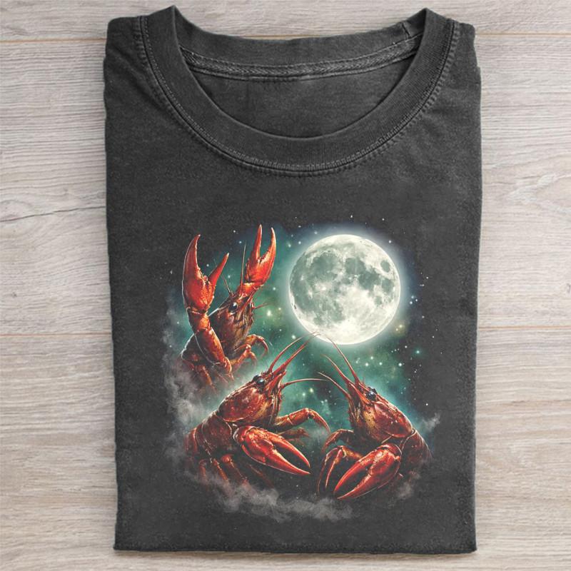 Vintage Three Crawfish Moon Graphic Reprint Tshirt, Retro Tshirt