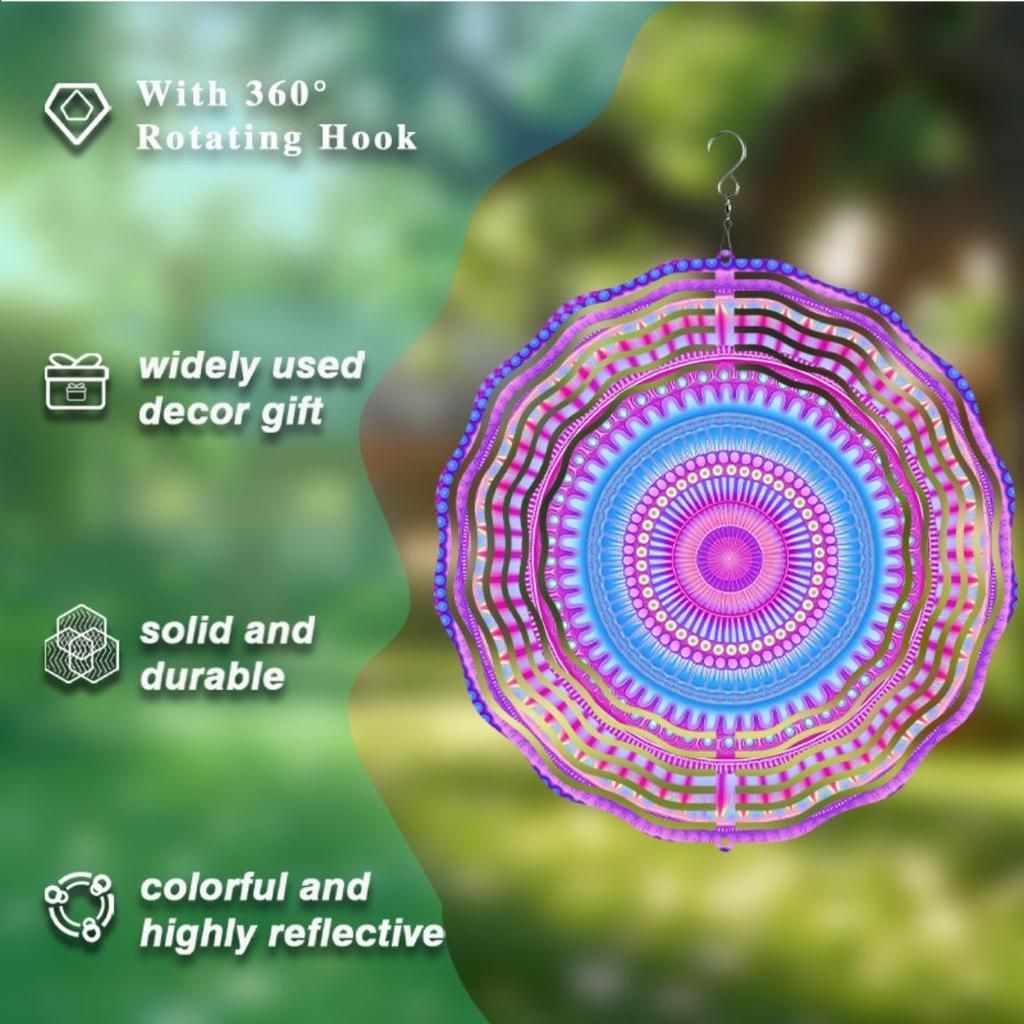 10 Inch Purple Blue Hanging Wind Spinner 360 Degree Rotating Metal Art for Garden Balcony Outdoor Decor No Battery Needed Creative Gift