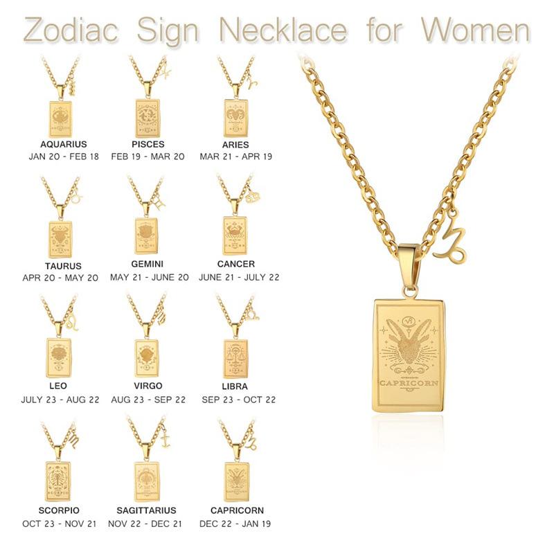 Twelve Constellations Tarot Brand Stainless Steel Necklace Stylish And Simple Titanium Steel Square Brand Retro Constellation Necklace