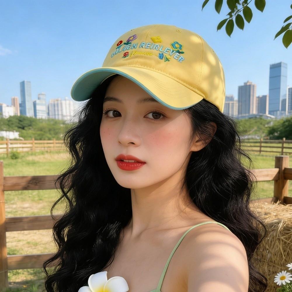 Korean-Style Flower Baseball Cap Letters Embroidered Peaked Cap Leisure Sun Hat  Outdoor
