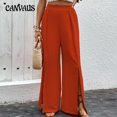 Letní dámské kalhoty ležérní s vysokým pasem a širokými nohavicemi
