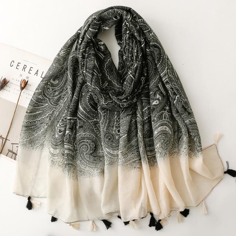 

Зимний Омбре Пейсли Цветочный Кисточка Вискозный Шаль Шарф Леди Высокое Качество Накидка Пашмина Стола Буфандас Мусульманский Хиджаб 180*90 См
