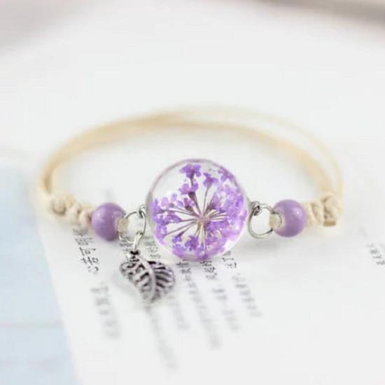 Elegant Dry Plant Specimen Bracelet With Glass Ball Dandelion Bead For Women