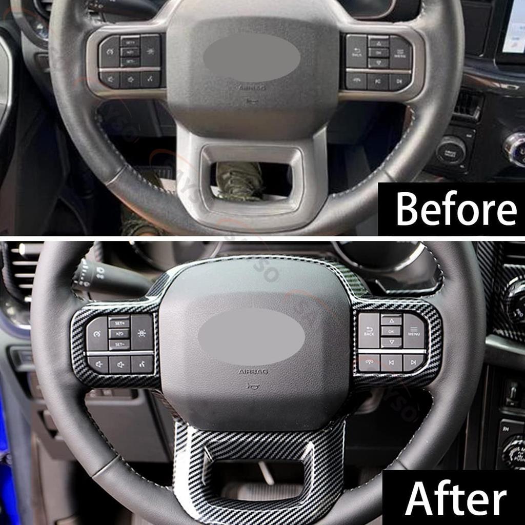 Autocollant de Garniture de Couvercle de Volant Motif Fibre de Carbone Pour Ford F150 2015-2020 Pour F250 F350 2017-2025 Accessoires Intérieurs