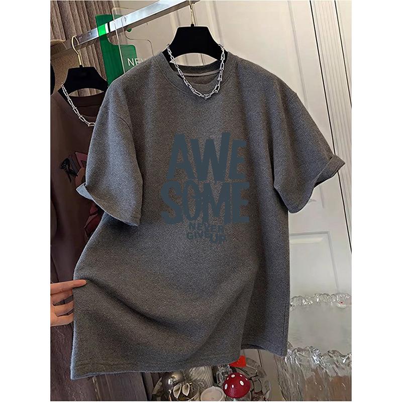 Women's 2026 Summer Korean Style Loose Fit Brushed Cotton Short Sleeve T-Shirt