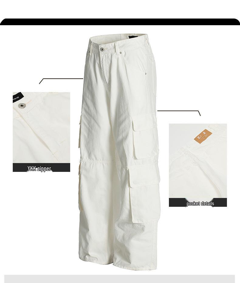 Yongfang Unisex Retro Schlankmachende Cargohose - Mehrere Taschen, Mittelhoch geschnitten, Bodenlang, Säbel-Design