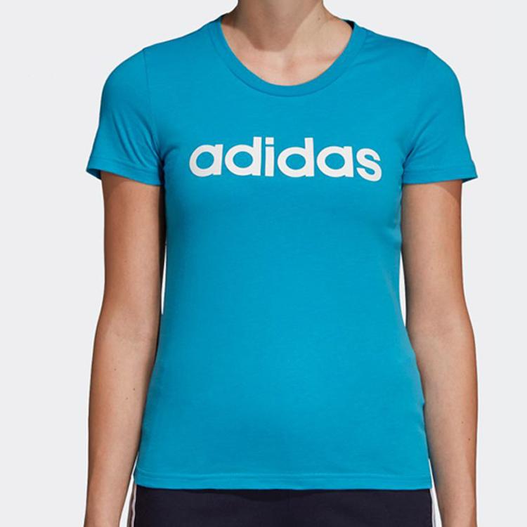 Adidas Alphabet Logo Print Short Sleeve T-Shirt Women Tops Blue DU0630