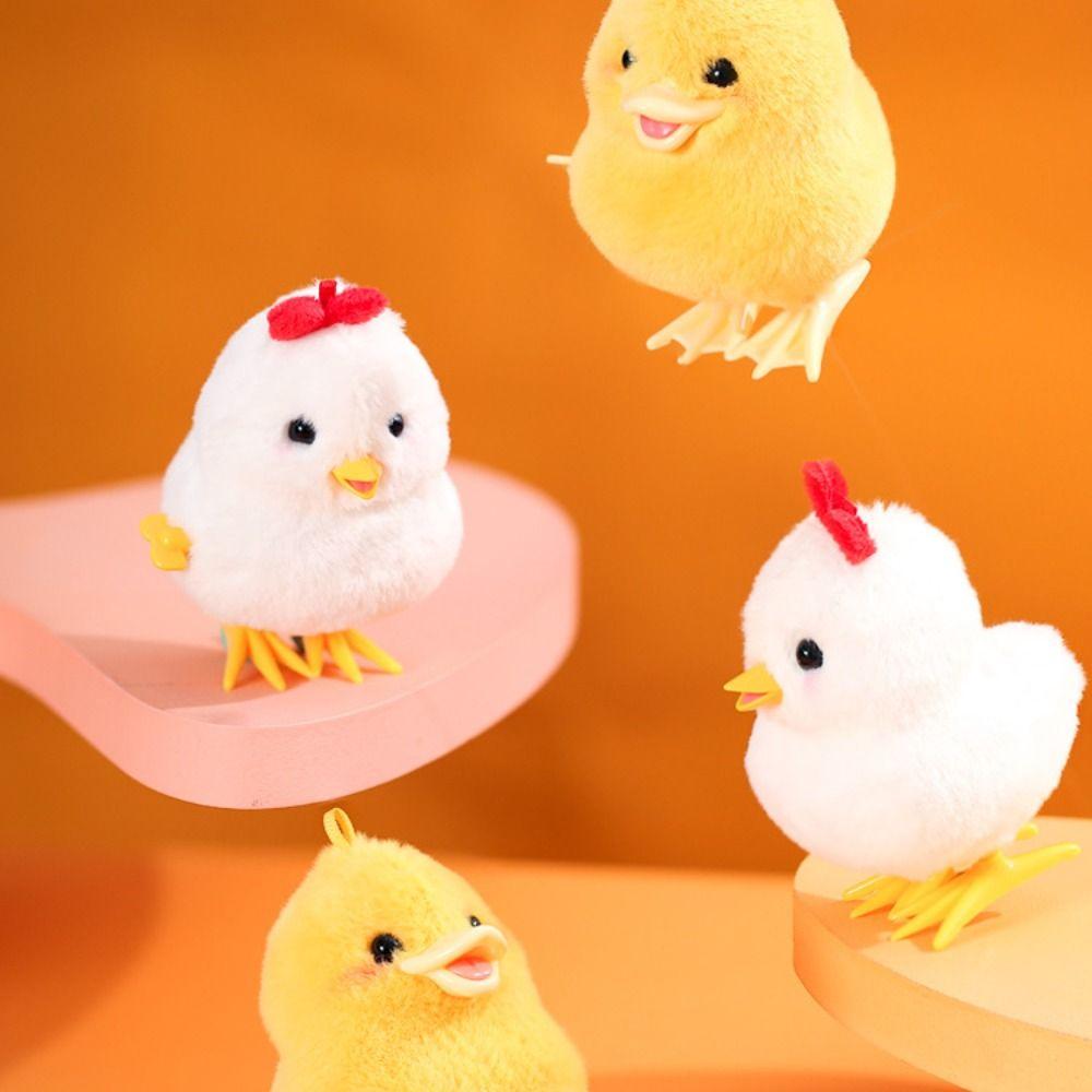Plush Duck Wind Up Jumping Toy Lifelike Guide Baby Crawling Toy  Cat Toy