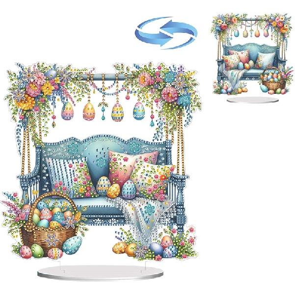 BAYUNOE DIY Diamond Art Painting Desktop Ornament Easter Handmade Double-Sided Pattern Diamond Art Decorated Tabletop Ornaments Single Sided Diamond
