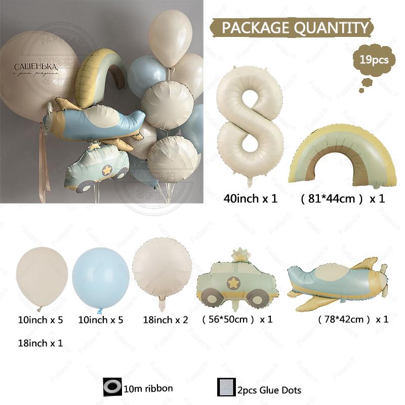 Cute matte matte car airplane rainbow aluminum film balloon set for children's birthday party decoration and accessories
