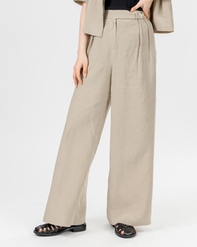 RAMU STUDIO Denzel Linen Setup High-Waisted Wide Pants Oat Denzel10Ot