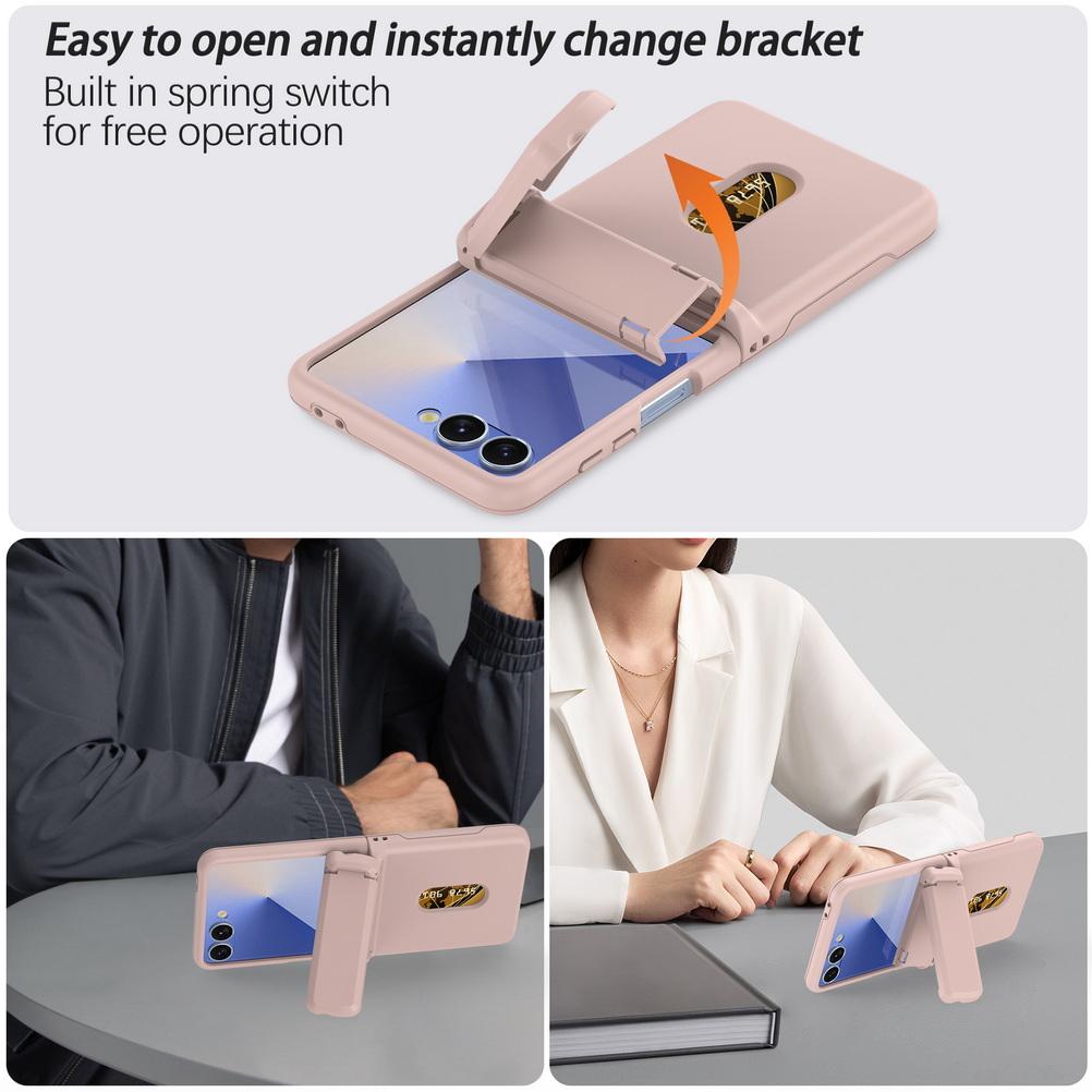 Automatic Spring Hinged Kickstand Holder 2 Credit Card Slot Case For Samsung Z Flip 7 Flip7 Galaxy Z Flip 6 5 Lens Protect Cover